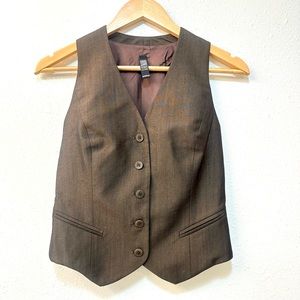 Vintage 90s Metallic Brown & Pinstripe Tailored Menswear Style Waistcoat Vest